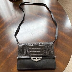 Brighton Black Croc-Texture Crossbody Bag with Silver Accent